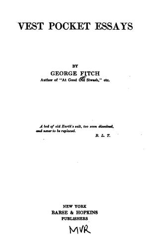 Cover for Vest pocket essays