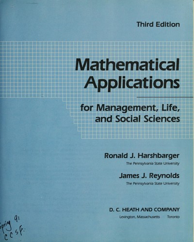 Cover for Mathematical applications for management, life, and social sciences
