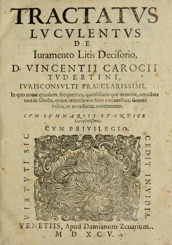 Cover for Tractatvs lvcvlentvs de iuramento litis decisorio