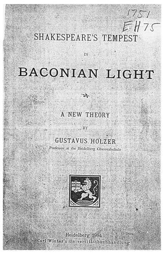 Cover for Shakespeare's Tempest in Baconian light