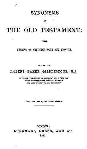 Cover for Synonyms of the Old Testament: Their Bearing on Christian Doctrine