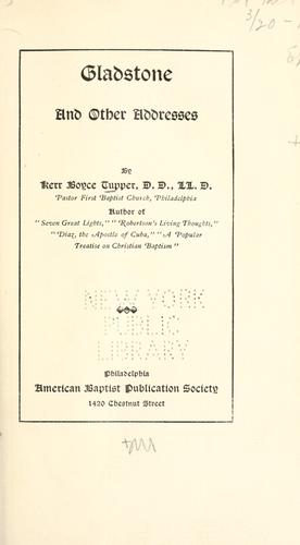 Cover for Gladstone, and other addresses