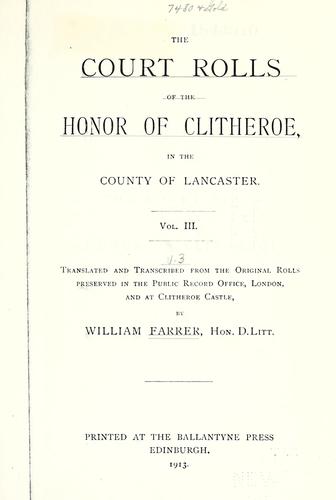 Cover for court rolls of the honor of Clitheroe in the county of Lancaster ...