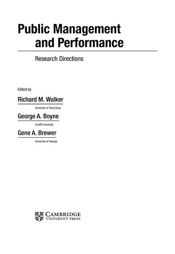 Cover for Public management and performance