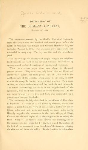 Cover for Dedication of the Oriskany monument, August 6, 1884.