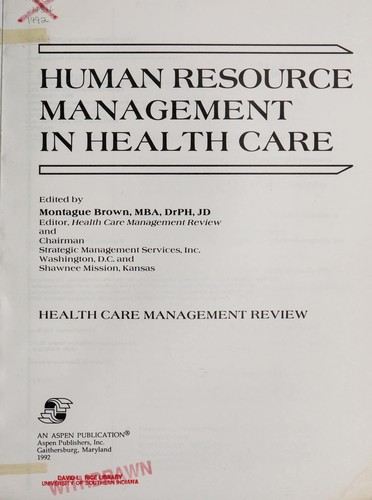 Cover for Human resource management in health care