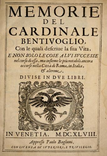 Cover for Memorie del Cardinale Bentivoglio