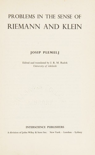 Cover for Problems in the sense of Riemann and Klein
