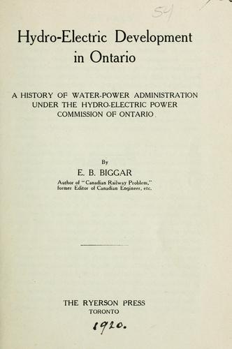 Cover for Hydro-electric development in Ontario