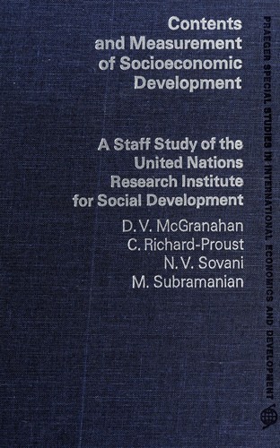 Cover for Contents and measurement of socioeconomic development