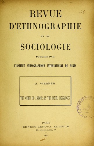 Cover for The names of animals in the Bantu languages