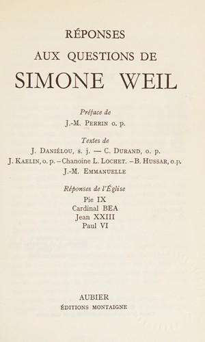 Cover for Réponses aux questions de Simone Weil
