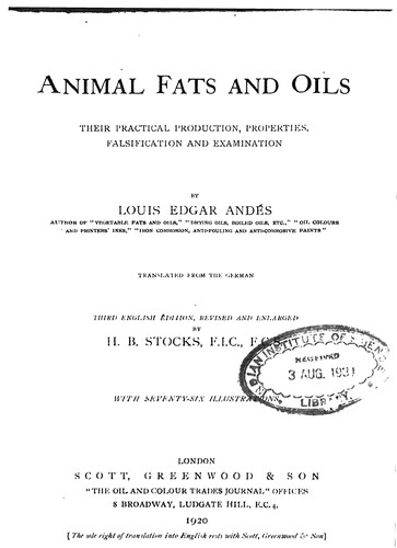 Cover for Animal fats and oils