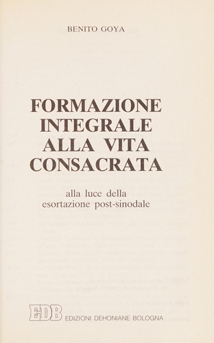 Cover for Formazione integrale alla vita consacrata