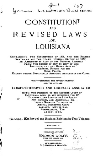 Cover for Constitution and revised laws of Louisiana