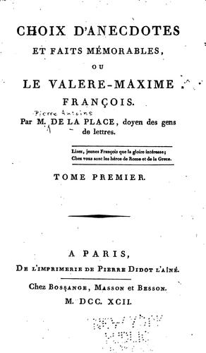 Cover for Choix d'anecdotes et faites mémorables; ou, Le valere-maxime françois
