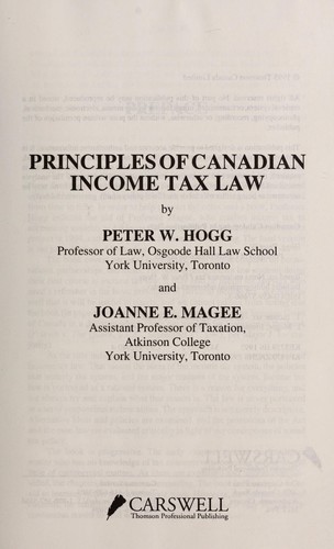 Cover for Principles of Canadian Income Tax