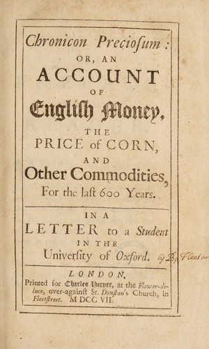Cover for Chronicon preciosum: or, an account of English money, the price of corn, and other commodities, for the last six hundred years. [Anon.]