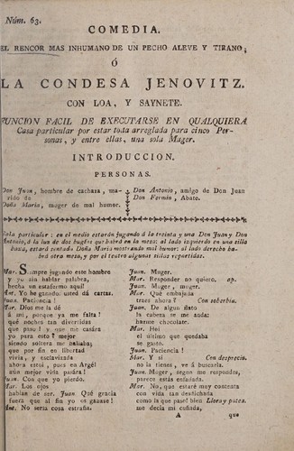 Cover for El rencor más inhumano de un pecho aleve y tirano, o, La condesa Jenovitz
