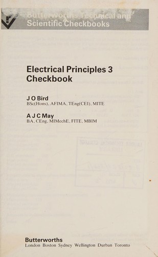 Cover for Electrical Principles Three Checkbook (Butterworths Technical and Scientific Checkbooks)
