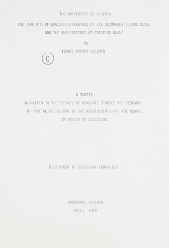 Cover for The teaching of English literature at the secondary school level and the implications of creative drama
