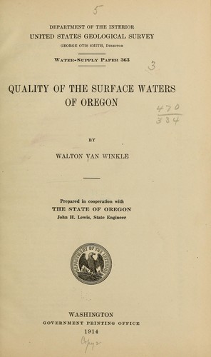Cover for Quality of the surface waters of Oregon