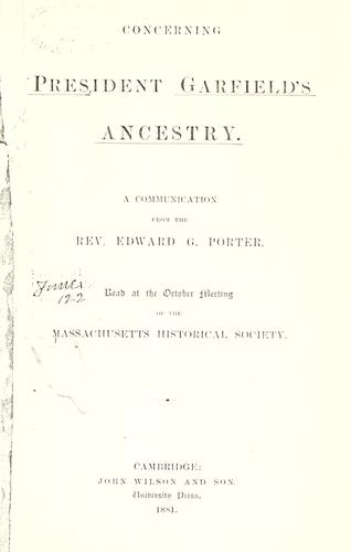 Cover for Concerning President Garfield's ancestry