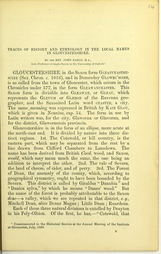 Cover for Traces of history and ethnology in the local names in Gloucestershire