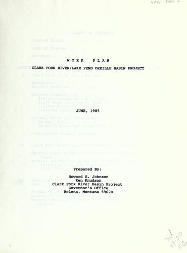 Cover for Work plan, Clark Fork River/Lake Pend Oreille basin project