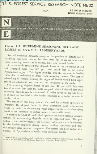 Cover for How to determine seasoning degrade losses in sawmill lumberyards