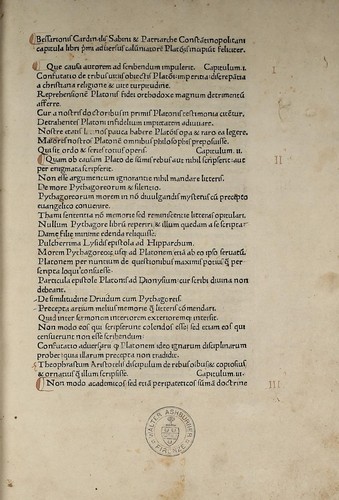 Cover for Bessarionis Cardinalis Sabini & Patriarche Consta[n]tinopolitani capitula libri p[ri]mi aduersus calu[m]niatore[m] Plato[n]is incipiu[n]t feliciter