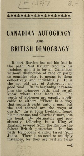 Cover for Canadian autocracy and British democracy