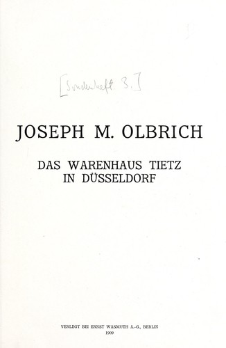 Cover for Joseph M. Olbrich