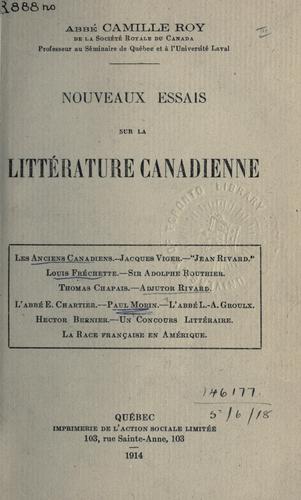 Cover for Nouveaux essais sur la littérature canadienne ...