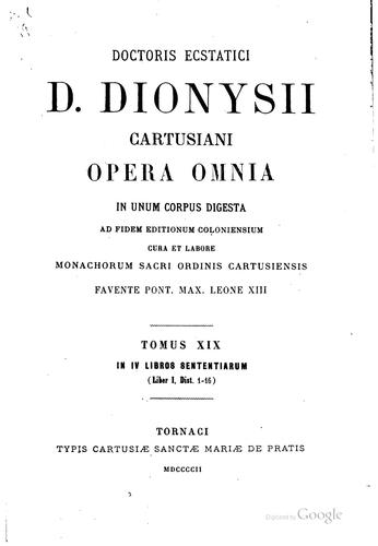 Cover for Doctoris ecstatici D. Dionysii Cartusiani Opera omnia