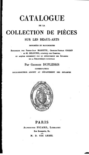 Cover for Catalogue de la collection de pièces sur les beaux-arts: et acquies ...