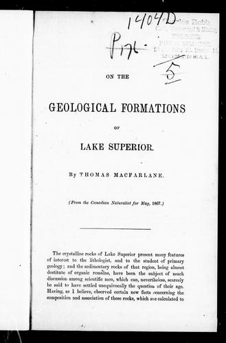 Cover for On the geological formations of Lake Superior