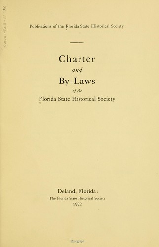 Cover for Charter and by-laws of the Florida state historical society