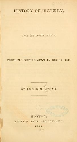 Cover for History of Beverly, civil and ecclesiastical