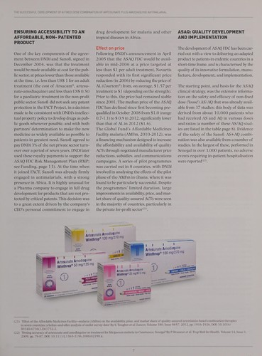 Cover for The successful development of a fixed dose combination of artesunate plus amodiaquine antimalarial