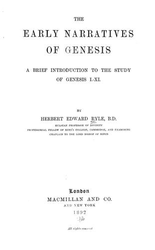 Cover for The early narratives of Genesis