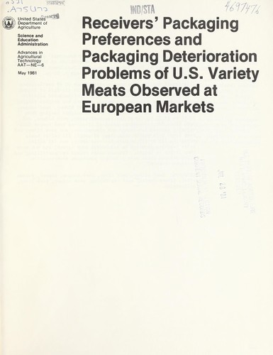 Cover for Receivers' packaging preferences and packaging deterioration problems of U.S. variety meats observed at European markets