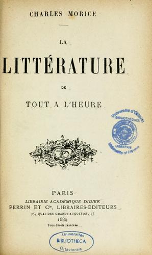 Cover for La littérature de tout à l'heure