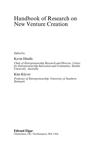 Cover for Handbook of research on new venture creation