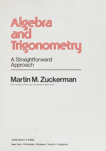 Cover for Zuckerman Algebra and Trigonometry - A
