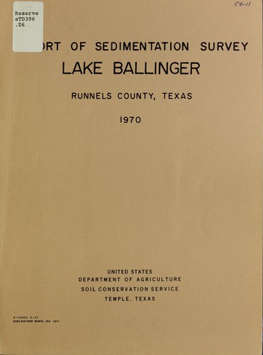 Cover for Report of sedimentation survey, Lake Ballinger, Runnels County, Texas, 1970