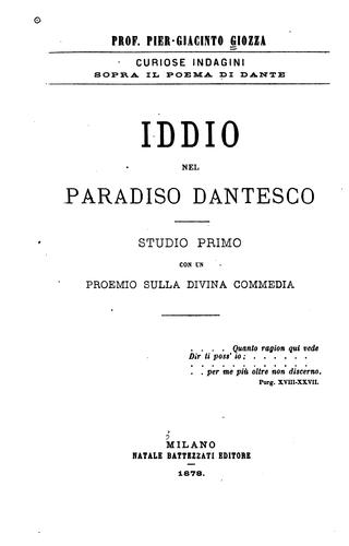 Cover for Iddio nel Paradiso dantesco: studio primo con un proemio sulla Divina Commedia