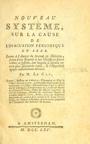 Cover for Nouveau systême, sur la cause de l'évacuation périodique du sexe