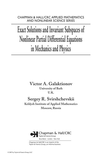 Cover for Exact solutions and invariant subspaces of nonlinear partial differential equations in mechanics and physics