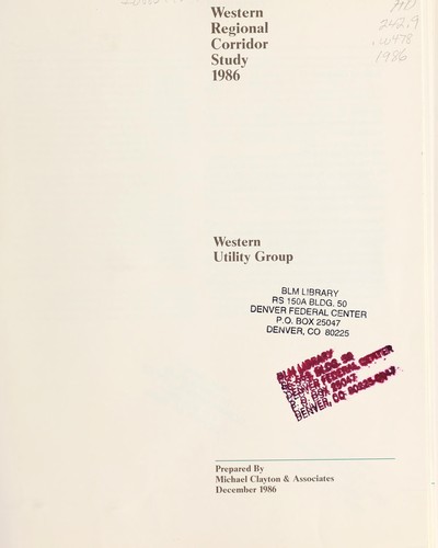 Cover for Western regional corridor study, 1986